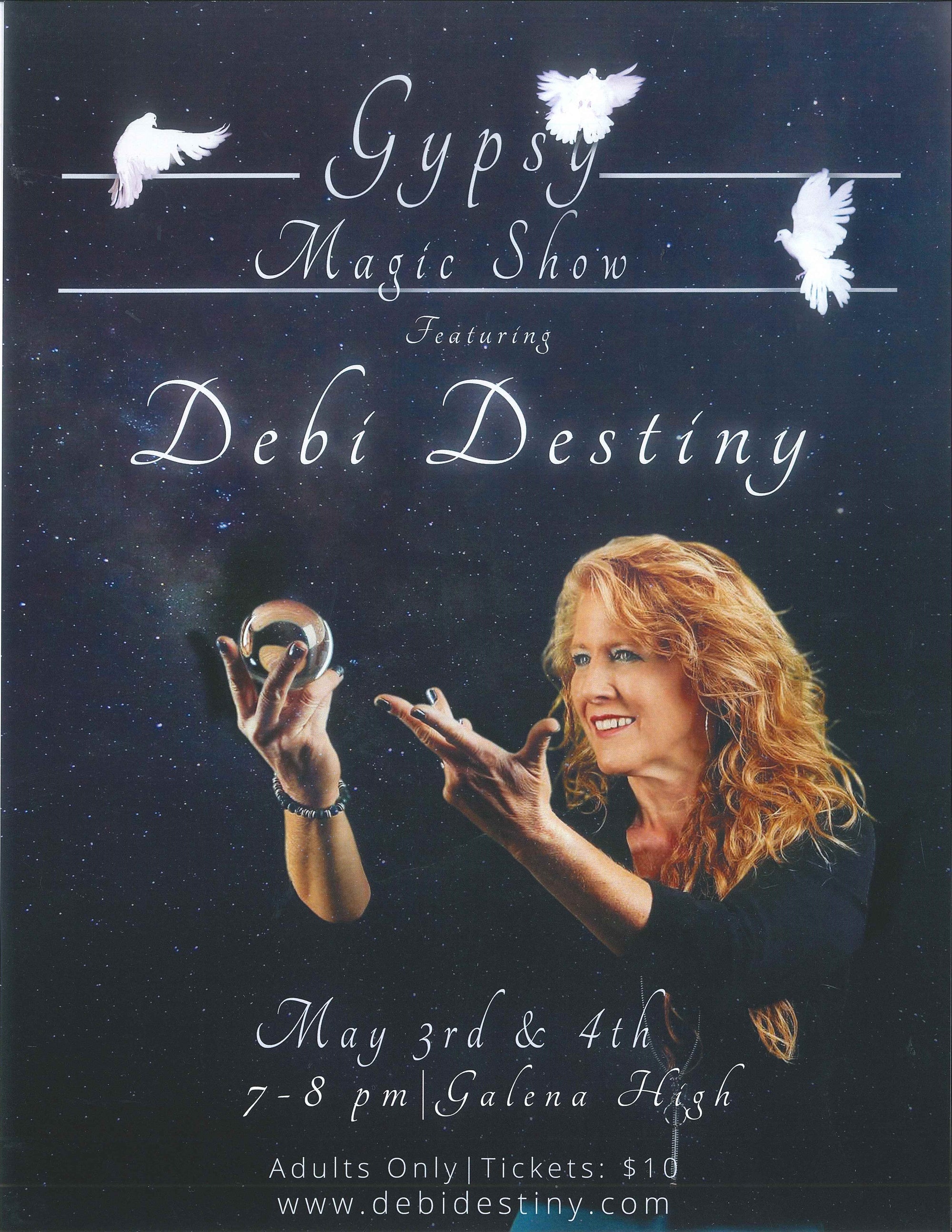 Gypsy magic show featuring Debi Destiny. Proceeds to benefit Catholic Charities